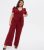 Curves Burgundy Tie Waist Ruched Sleeve Jumpsuit New Look