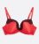 Red Satin Lace Trim Plunge Push Up Bra New Look