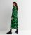 Green Geometric Square Neck Long Puff Sleeve Midi Dress New Look