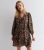 Brown Leopard Print Button Front Tiered Long Sleeve Mini Dress New Look