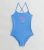 Girls Pale Blue Palm Springs Logo Strappy Swimsuit New Look