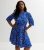 Curves Blue Mark Making Puff Sleeve Mini Dress New Look