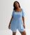 Curves Pale Blue Denim Shirred Playsuit New Look