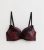 Purple Floral Print Satin Lace Trim Push Up Bra New Glance