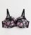 Curves Black Embroidered-Trim Floral Print Satin Bra New Glance