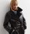 Black Leather-based-Glance Teddy Trim Longline Trench Coat New Glance