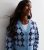 Women Blue Argyle Knit Crop Cardigan New Glance