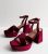 Burgundy Velvet 2 Section Platform Block Heel Sandals New Glance Vegan