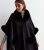 Gini London Black Pretend Fur Trim Poncho New Glance