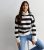 Off White Stripe Cable Knit Roll Neck Jumper New Glance