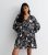 Black Leaf Print Lengthy Sleeve Mini Smock Get dressed New Glance