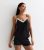 Black Satin Lace Trim Cami Pyjama Set New Glance