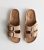 Mild Brown Suedette Buckle-Strap Sliders New Glance