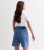 Women Blue Denim Frayed Hem Mother Shorts New Glance