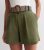 Khaki Cotton Belted Shorts New Glance