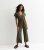 Khaki Ribbed Jersey Wrap Broad Leg Jumpsuit New Glance