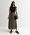 Khaki Crinkle Pleated Midi Skirt New Glance