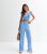 Ladies Blue Crinkled Broad Leg Trousers New Glance