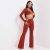 Scoop Neck Long Sleeve Crop Top And Decrease Out Flared Trouser Co-ord In Rust Brown UK Further Small S, Brown – SIZE XS